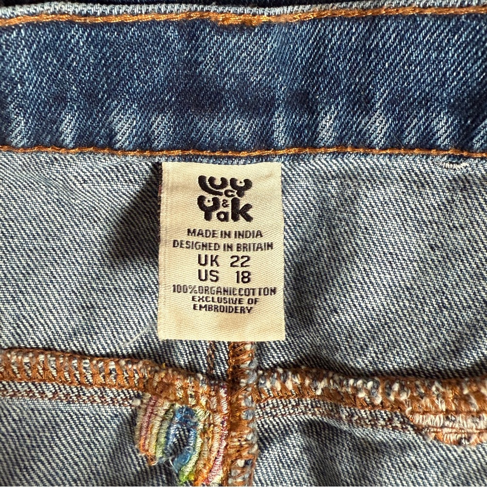 Lucy & Yak Blair Mini Skirt Blue Organic Denim Chrissy Embroiderey Y2K Smiley - Picture 4 of 4